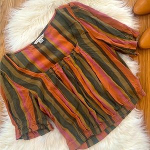 American Eagle | Square Neckline Cropped Top | Pink. Orange, Green | Size M